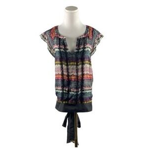 Anthropologie Silk Boho Sheer Blouse Pleated Lace Flutter Sleeve Top 8